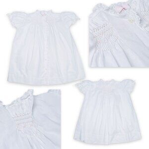 Vintage White Lace Collar Sweet Smocked Dress Layette Gown Newborn - 6m / 0 - 6m
